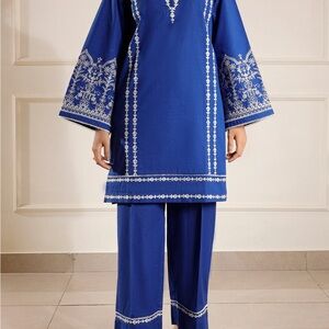 Elegant Blue Embroidered Dress